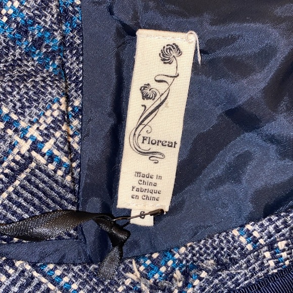 Anthro Floreat Wool Tweed Plaid Ruffle Neckline Pencil Sheath Dress - Picture 9 of 12